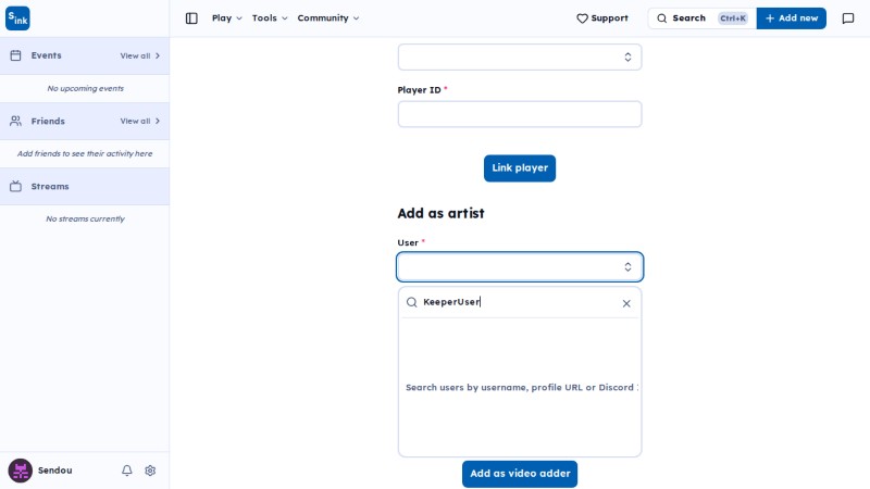 Admin actions page