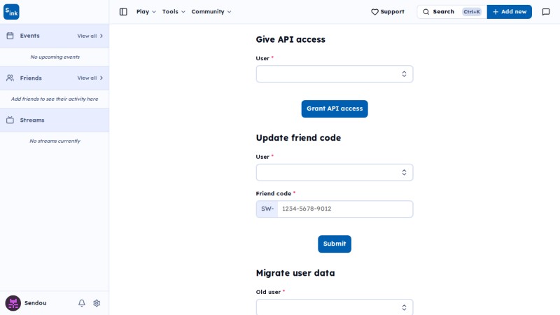Admin actions page