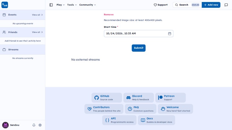 Admin streams page