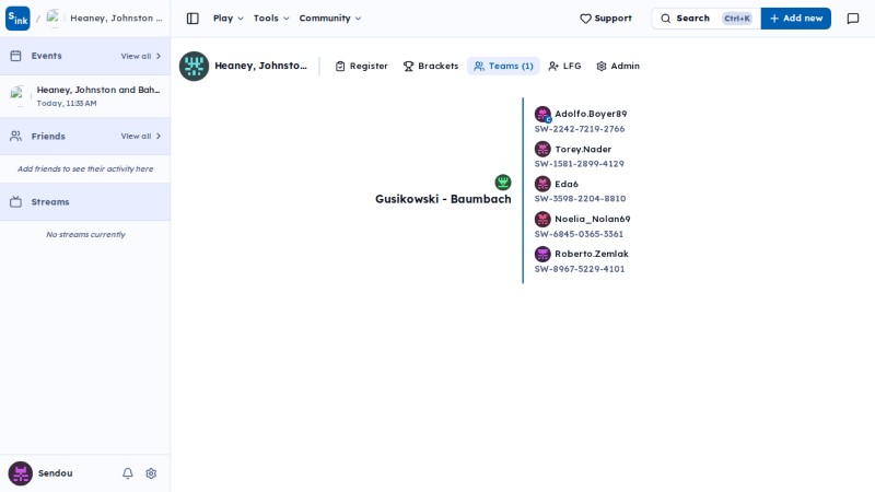 Tournament team page