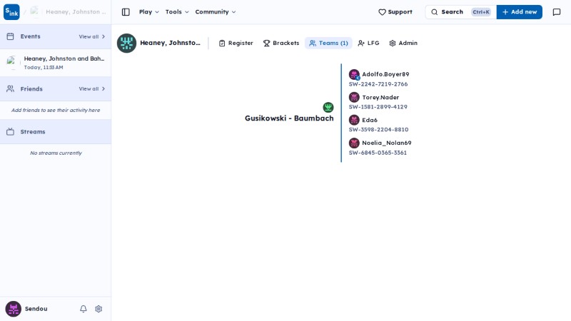 Tournament team page