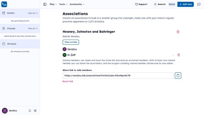 Associations page