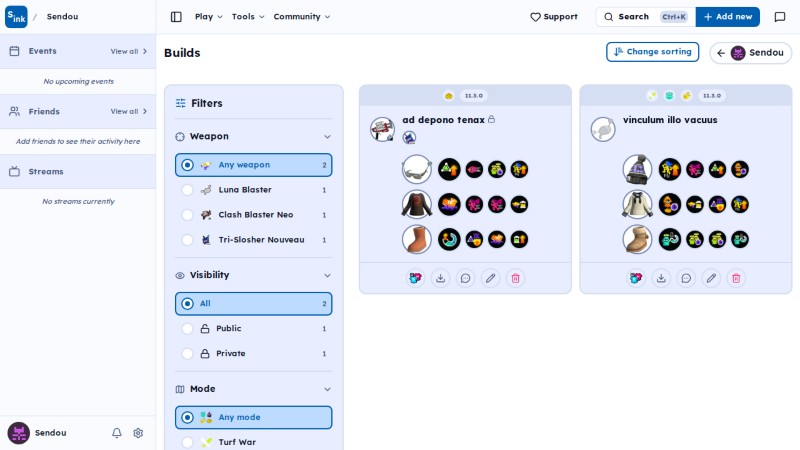 User builds page