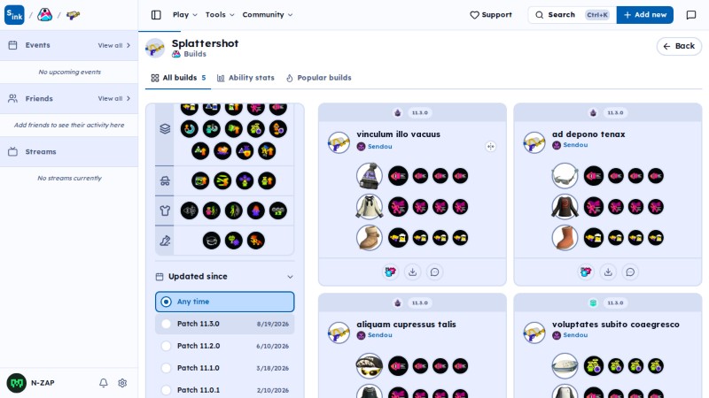 Weapon builds page