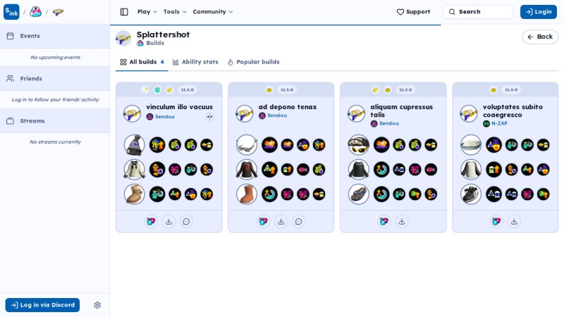 Weapon builds page