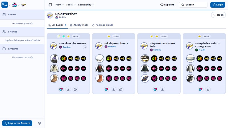 Weapon builds page