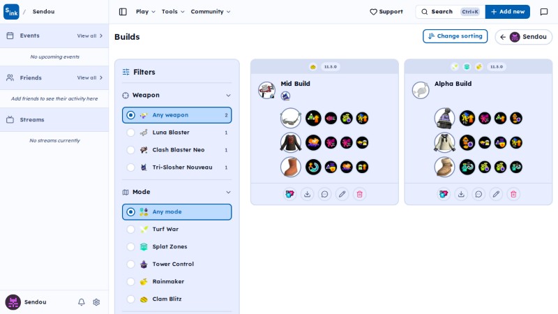 User builds page