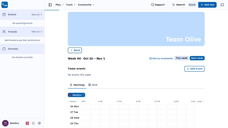 Team schedule page