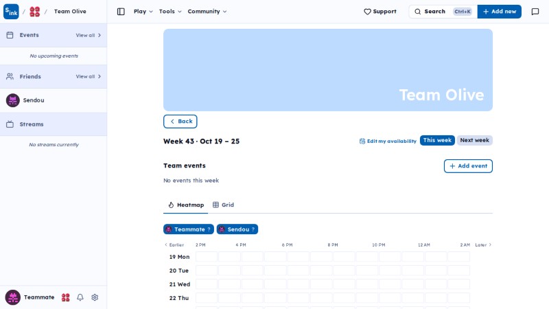 Team schedule page