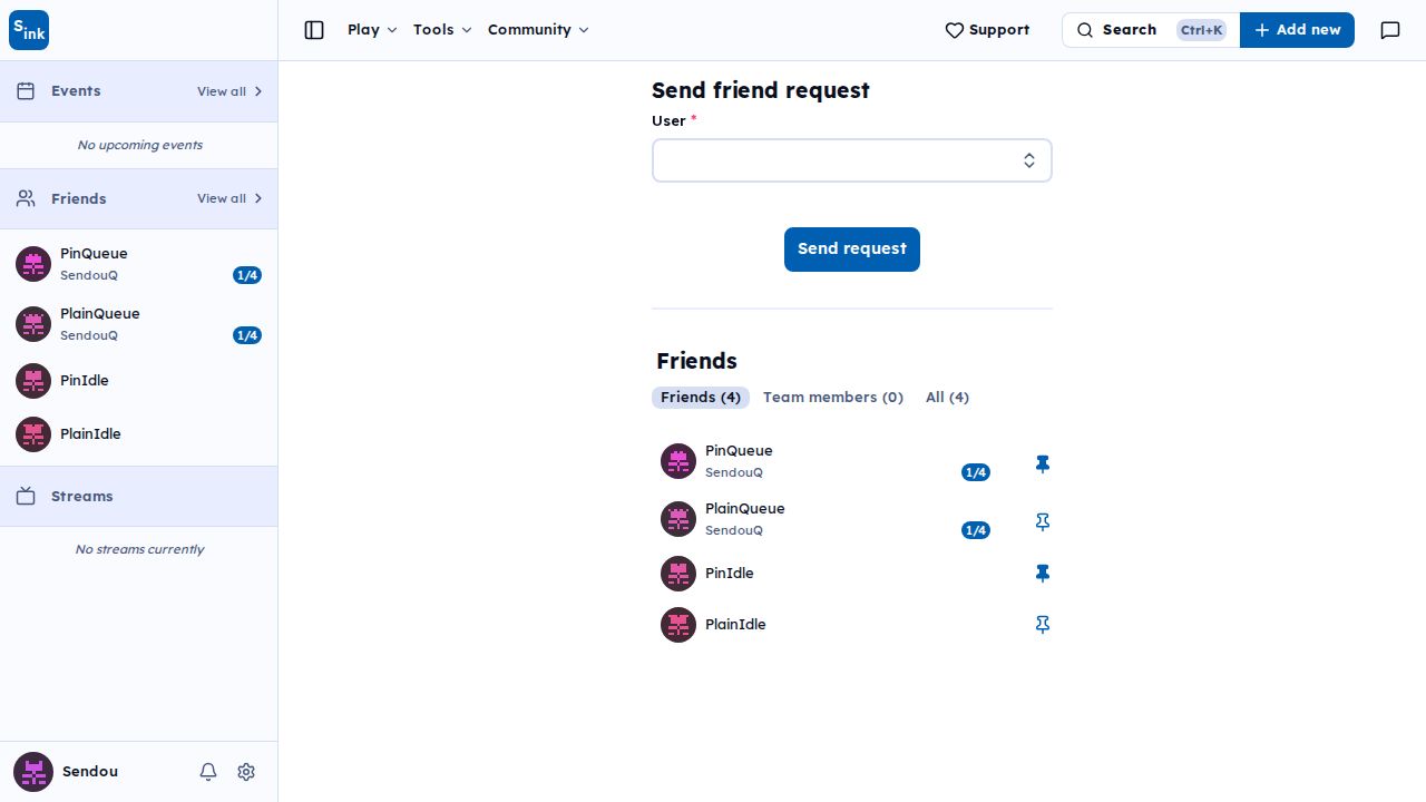 The page lists pinned friends first within each section
