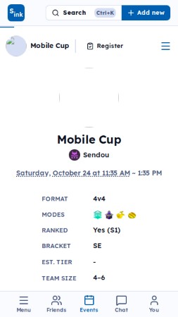 Tournament page