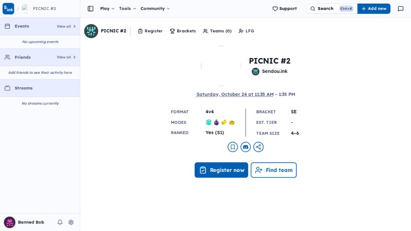 Tournament page