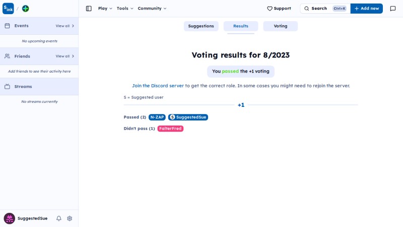 Plus voting results page