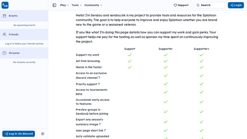 Support page