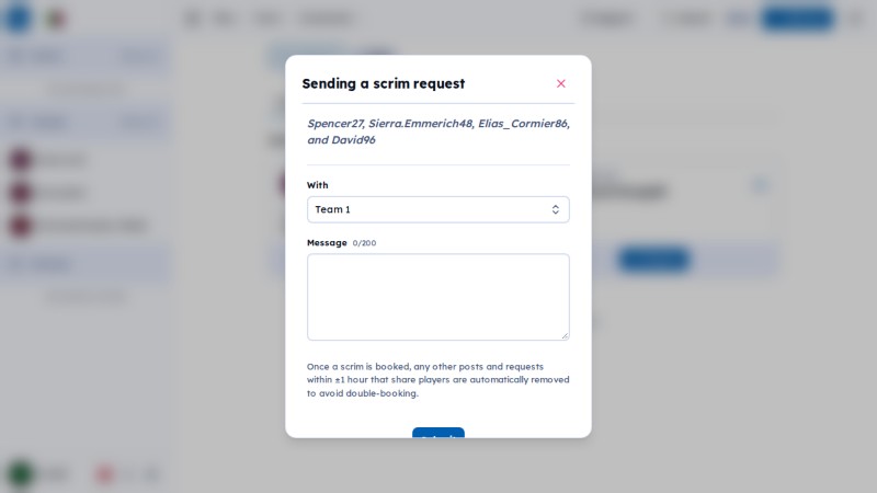 Scrim request modal