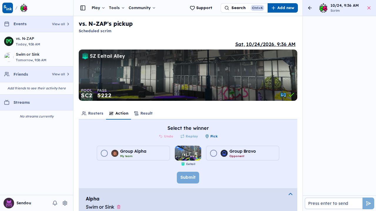 Sendou submits the post's tournament as Alpha's list, generating the first map