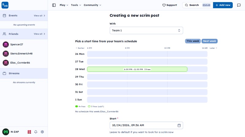 New scrim post page