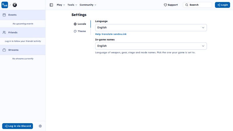 Settings page