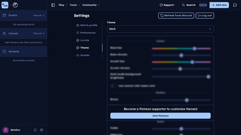 Settings page