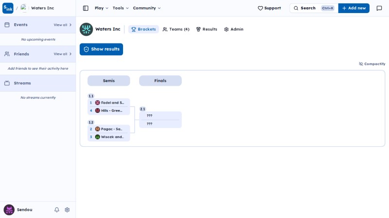 Tournament brackets page