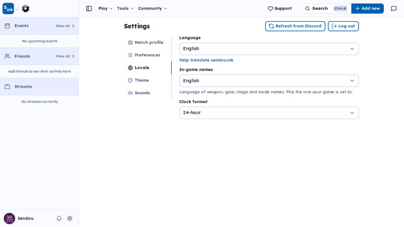 Settings page