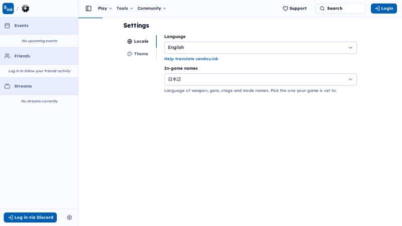 Settings page