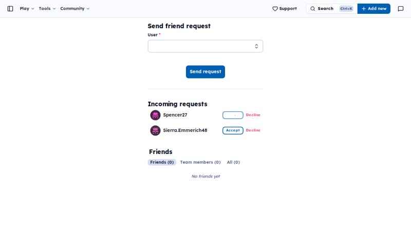 Friends page