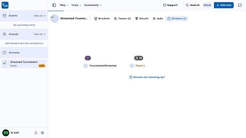 Tournament streams page