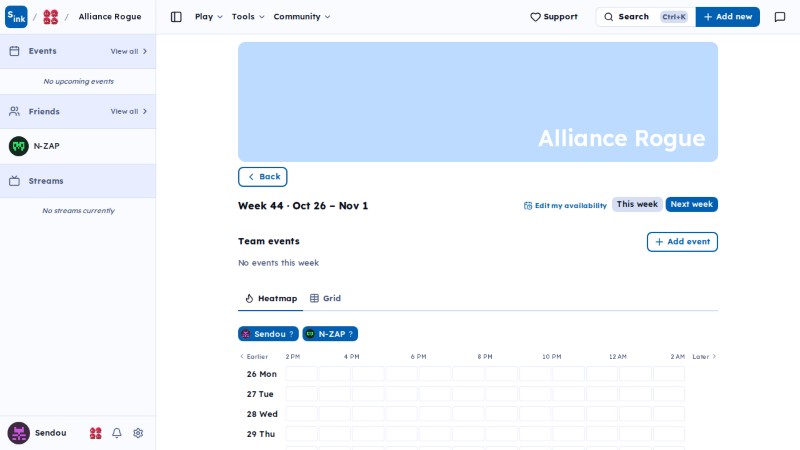 Team schedule page