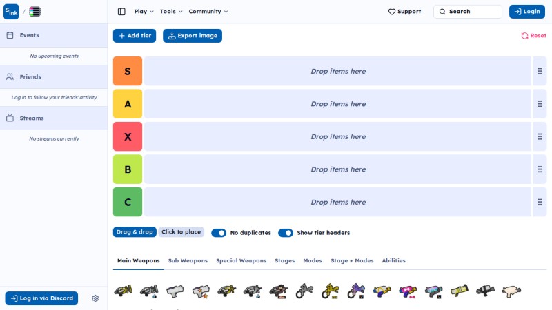 Tier list maker page