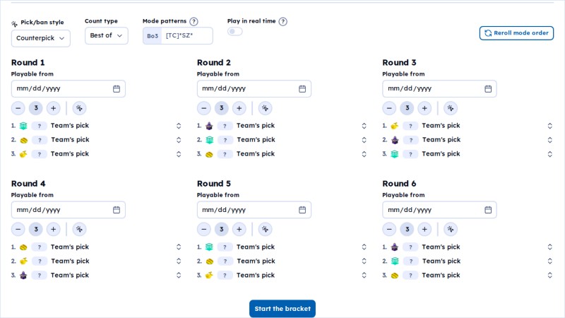 Tournament brackets page