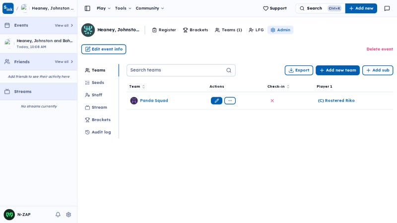 Tournament admin page