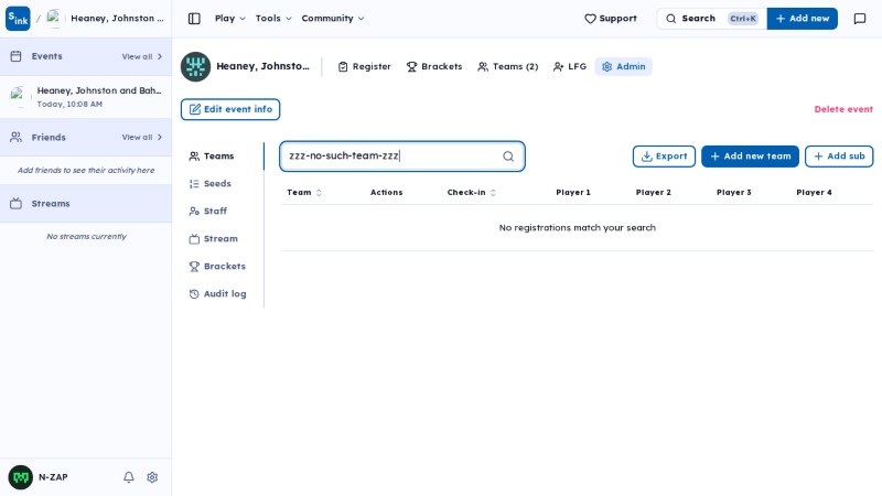 Tournament admin page