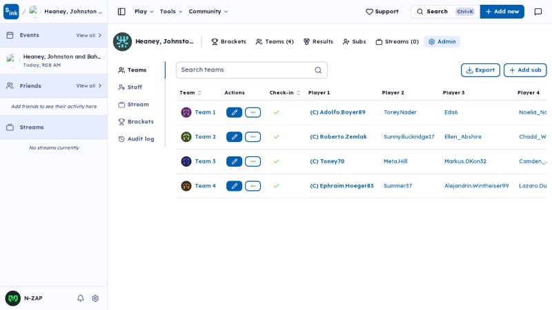 Tournament admin page