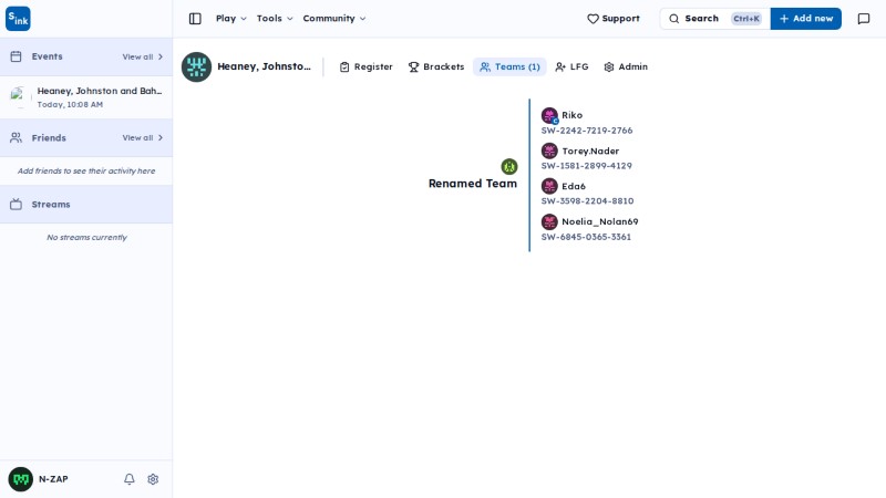 Tournament team page