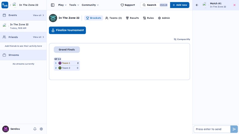 Tournament brackets page