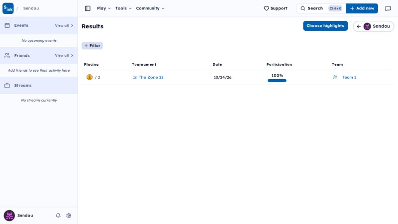 User results page