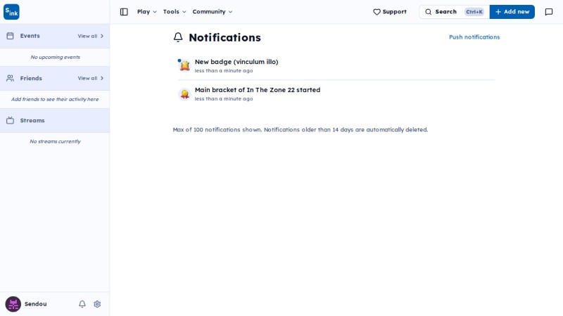 Notifications page