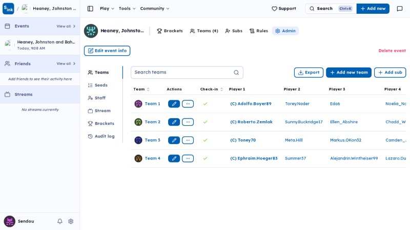 Tournament admin page