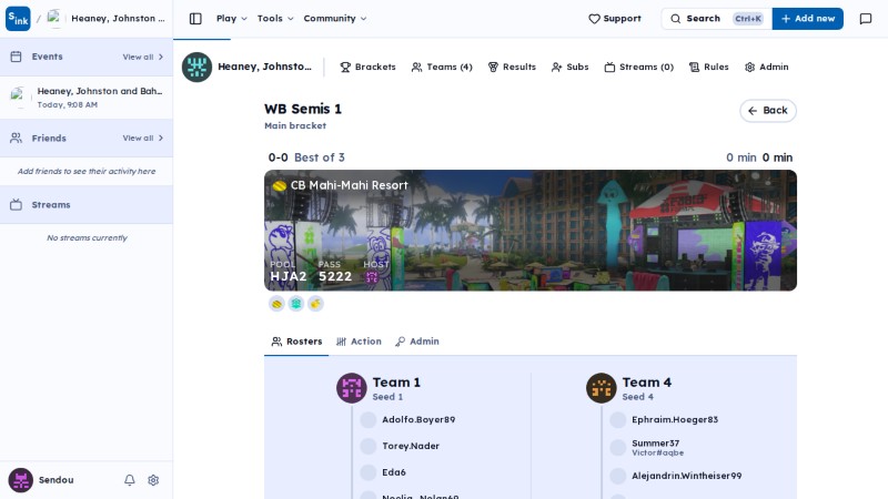 Tournament brackets page