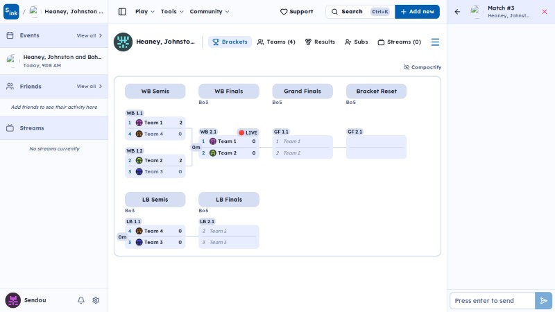 Tournament brackets page
