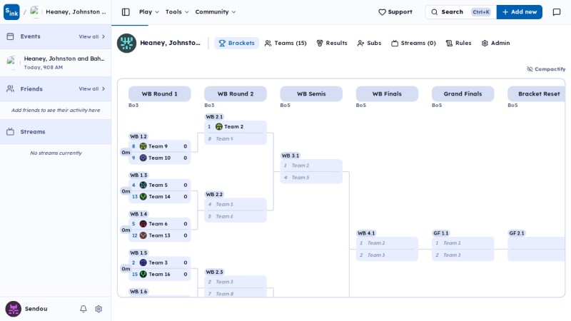 Tournament brackets page