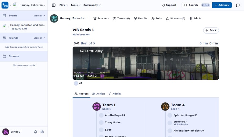 Tournament brackets page