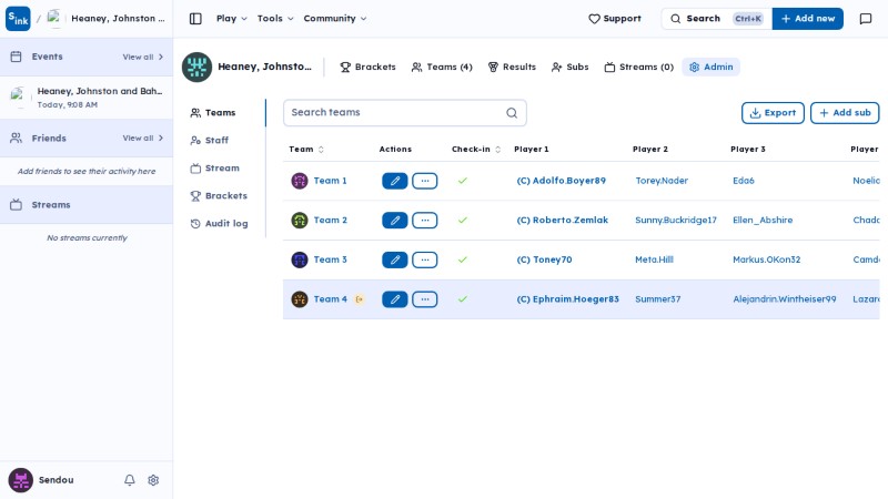 Tournament admin page