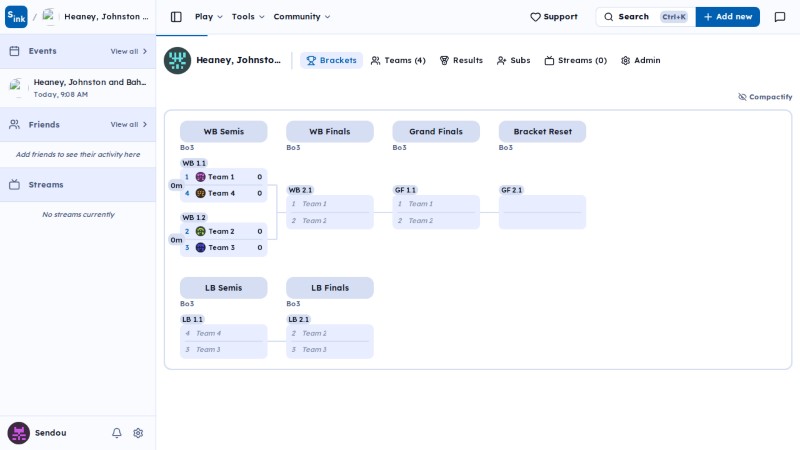 Tournament brackets page