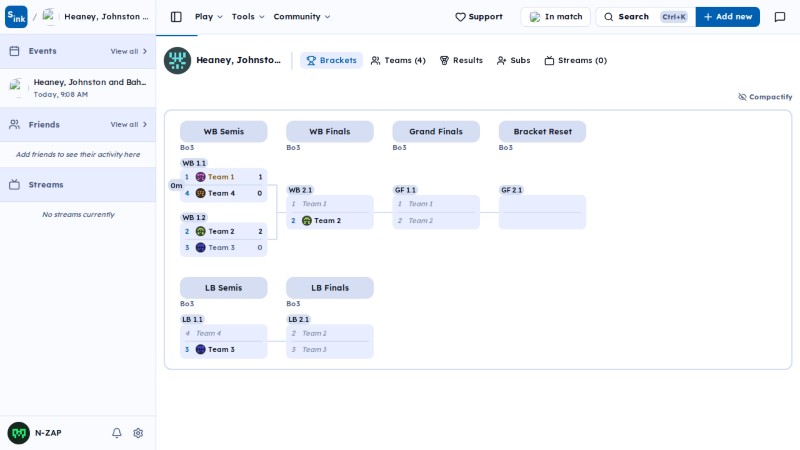Tournament brackets page