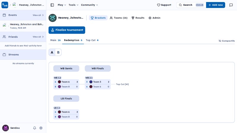Tournament brackets page