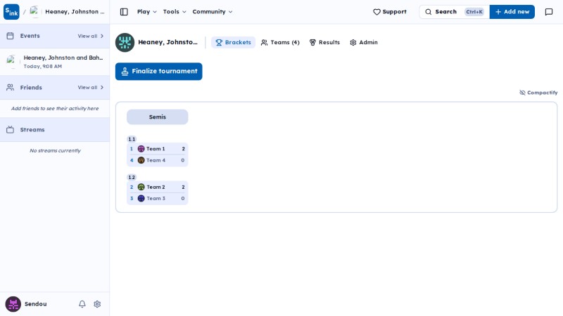 Tournament brackets page