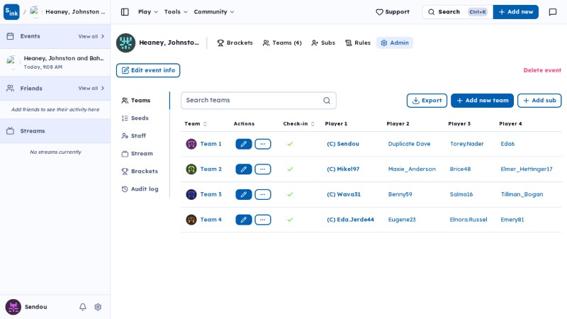 Tournament admin page
