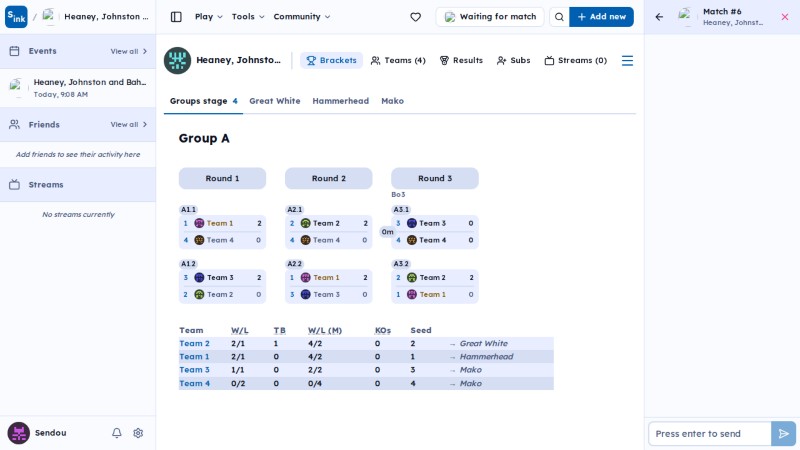 Tournament brackets page